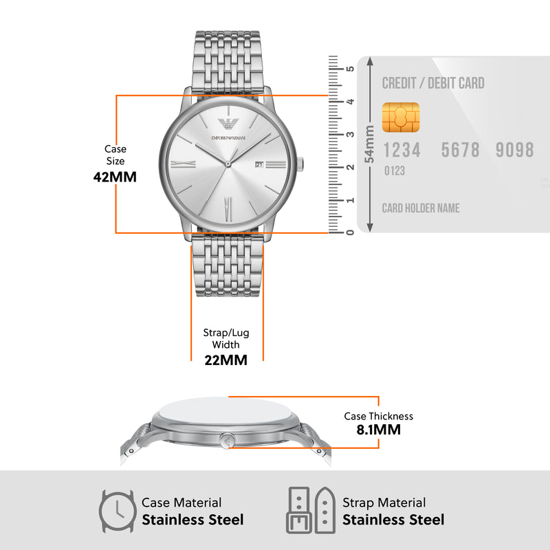 Emporio Armani Three-Hand Date White Dial Stainless Steel Watch AR11599