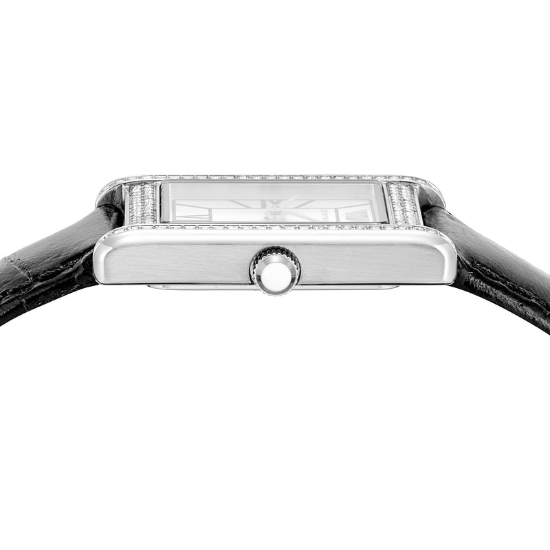 Emporio Armani Two-Hand Silver Dial Black Leather Strap Watch AR11623