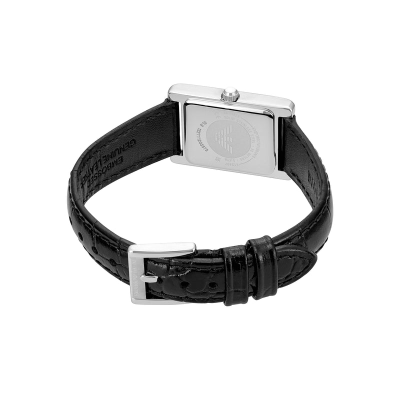 Emporio Armani Two-Hand Silver Dial Black Leather Strap Watch AR11623