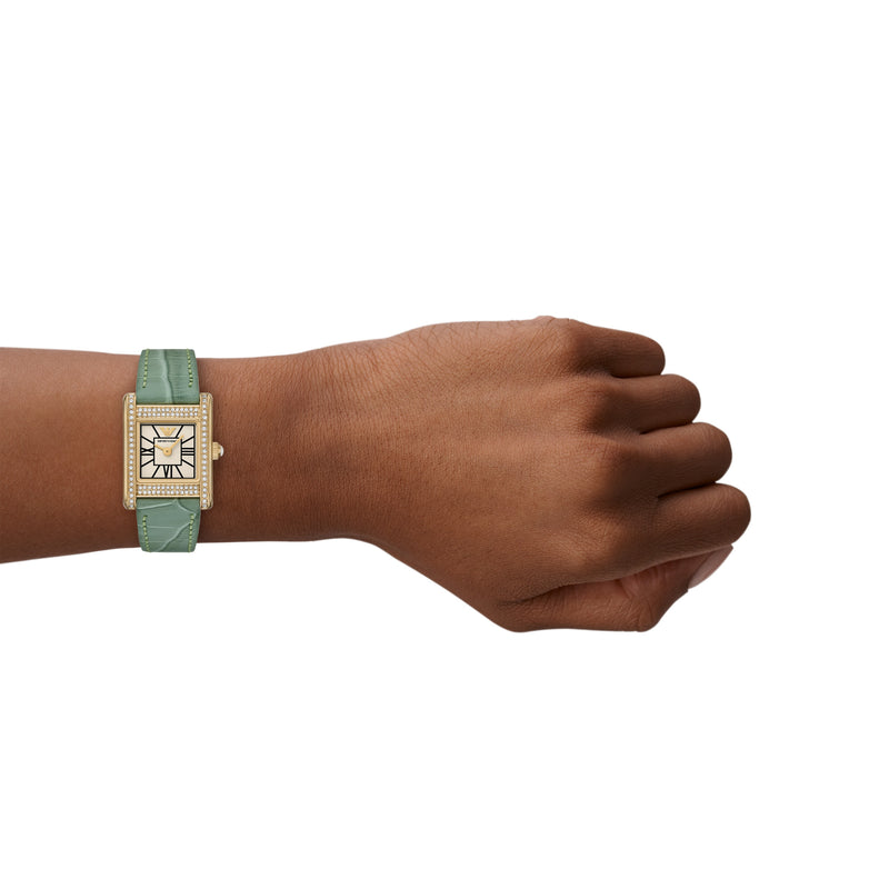Emporio Armani Two-Hand White Dial Green Leather Strap Watch AR11661