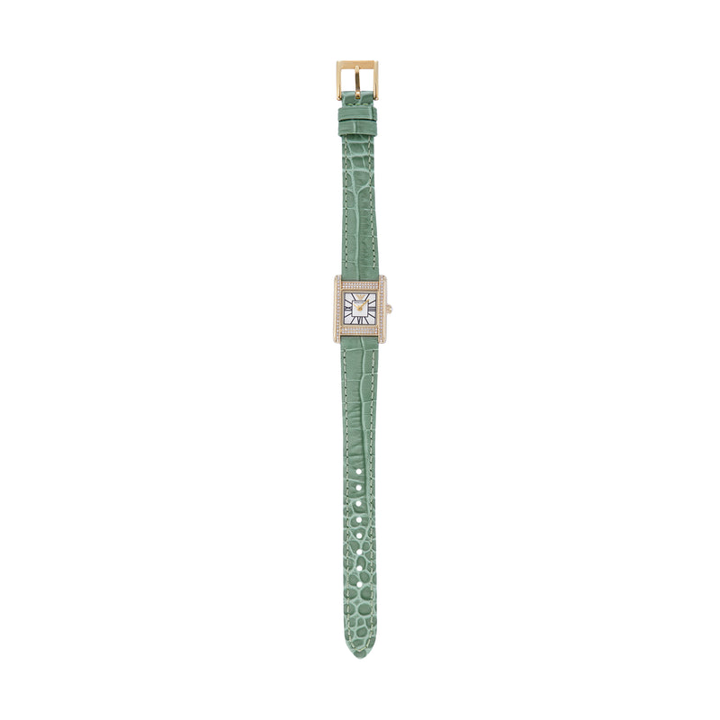 Emporio Armani Two-Hand White Dial Green Leather Strap Watch AR11661