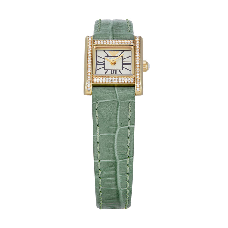 Emporio Armani Two-Hand White Dial Green Leather Strap Watch AR11661