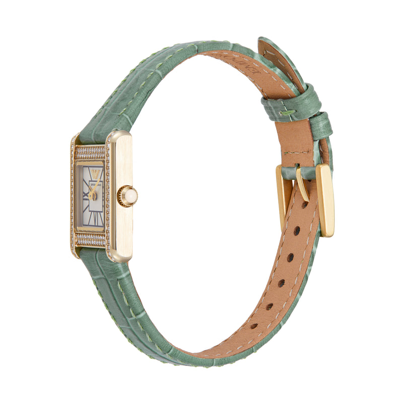 Emporio Armani Two-Hand White Dial Green Leather Strap Watch AR11661