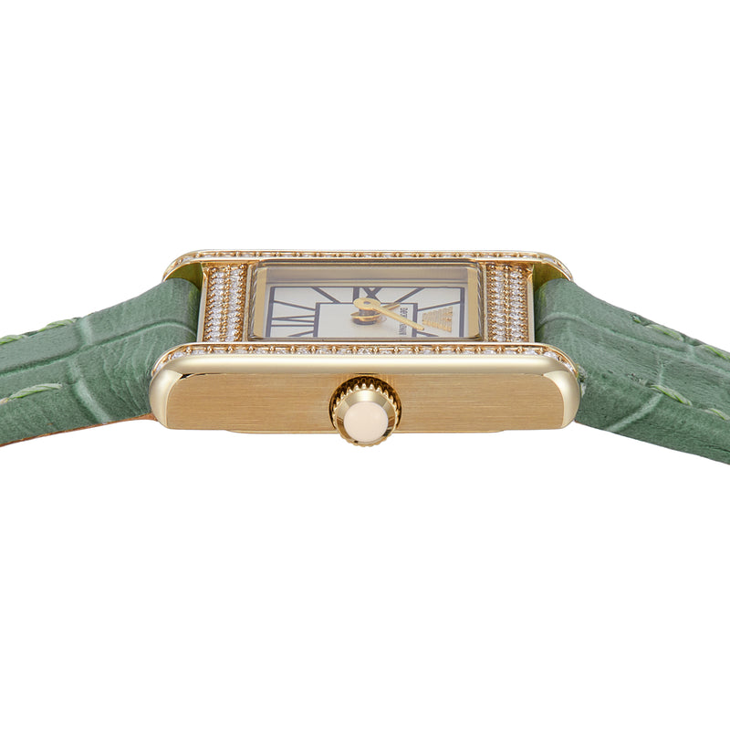 Emporio Armani Two-Hand White Dial Green Leather Strap Watch AR11661