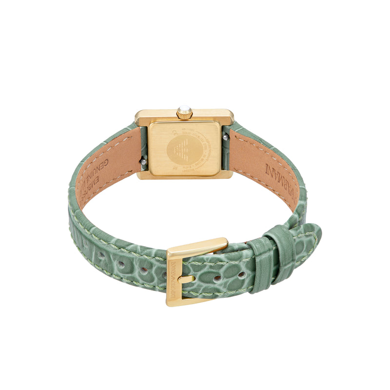 Emporio Armani Two-Hand White Dial Green Leather Strap Watch AR11661