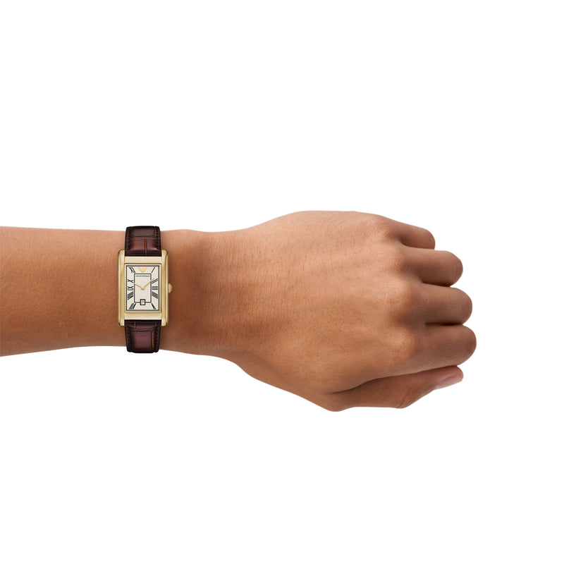Emporio Armani Two-Hand White Dial Brown Leather Strap Watch AR11665