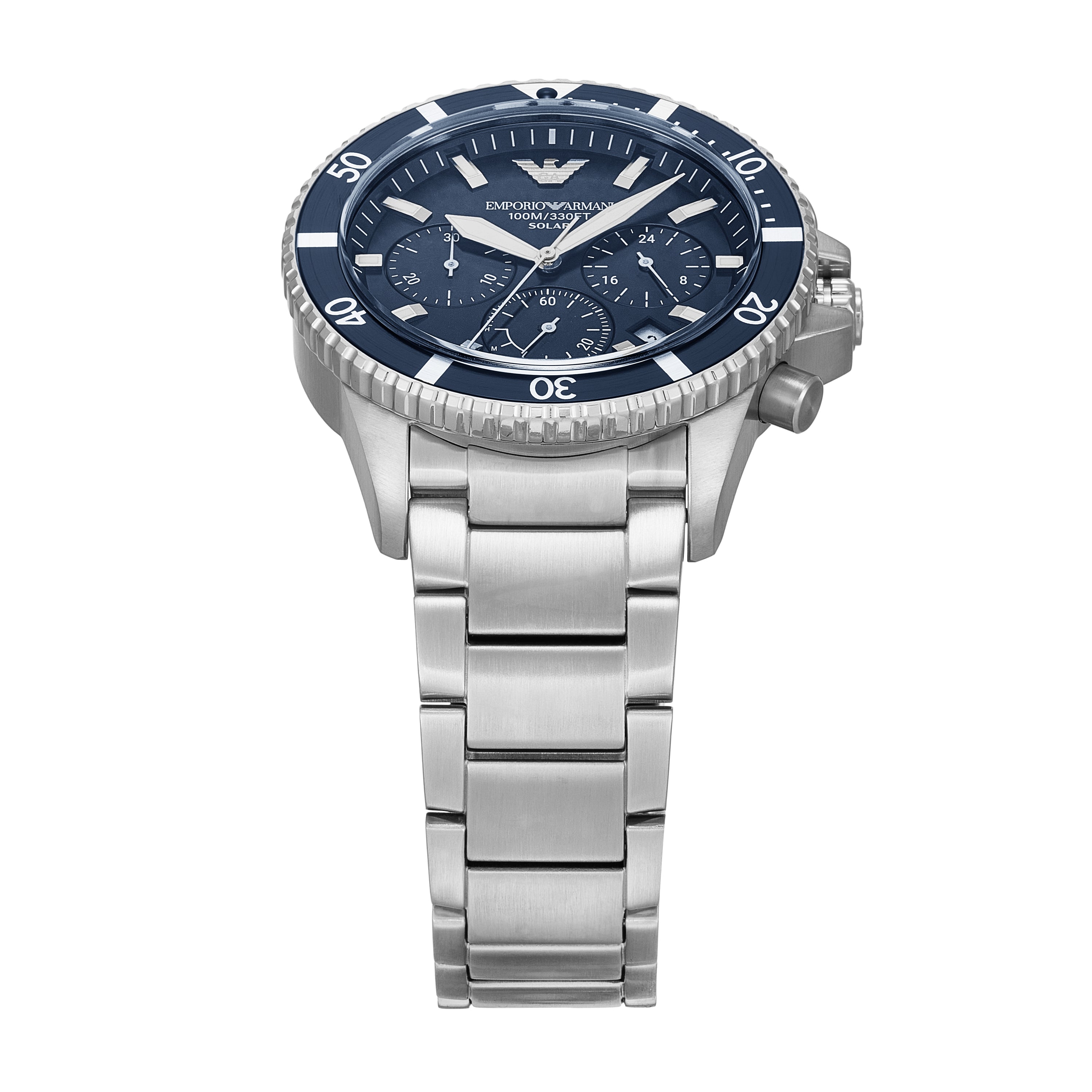 Emporio Armani World Explorer Solar Blue Dial Stainless Steel Watch AR11681
