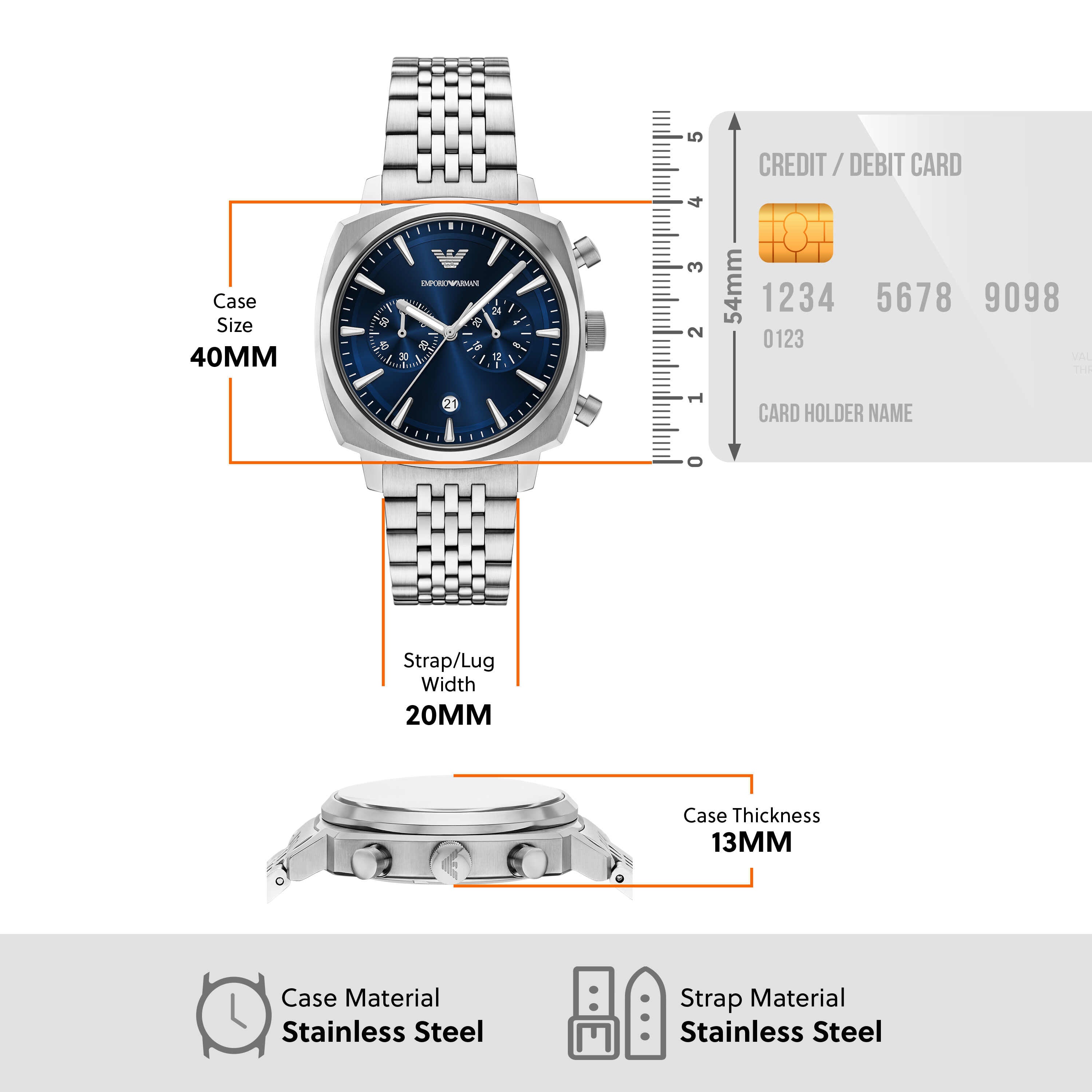 Armani Chronograph Stainless Steel Blue Dial Watch AR11688