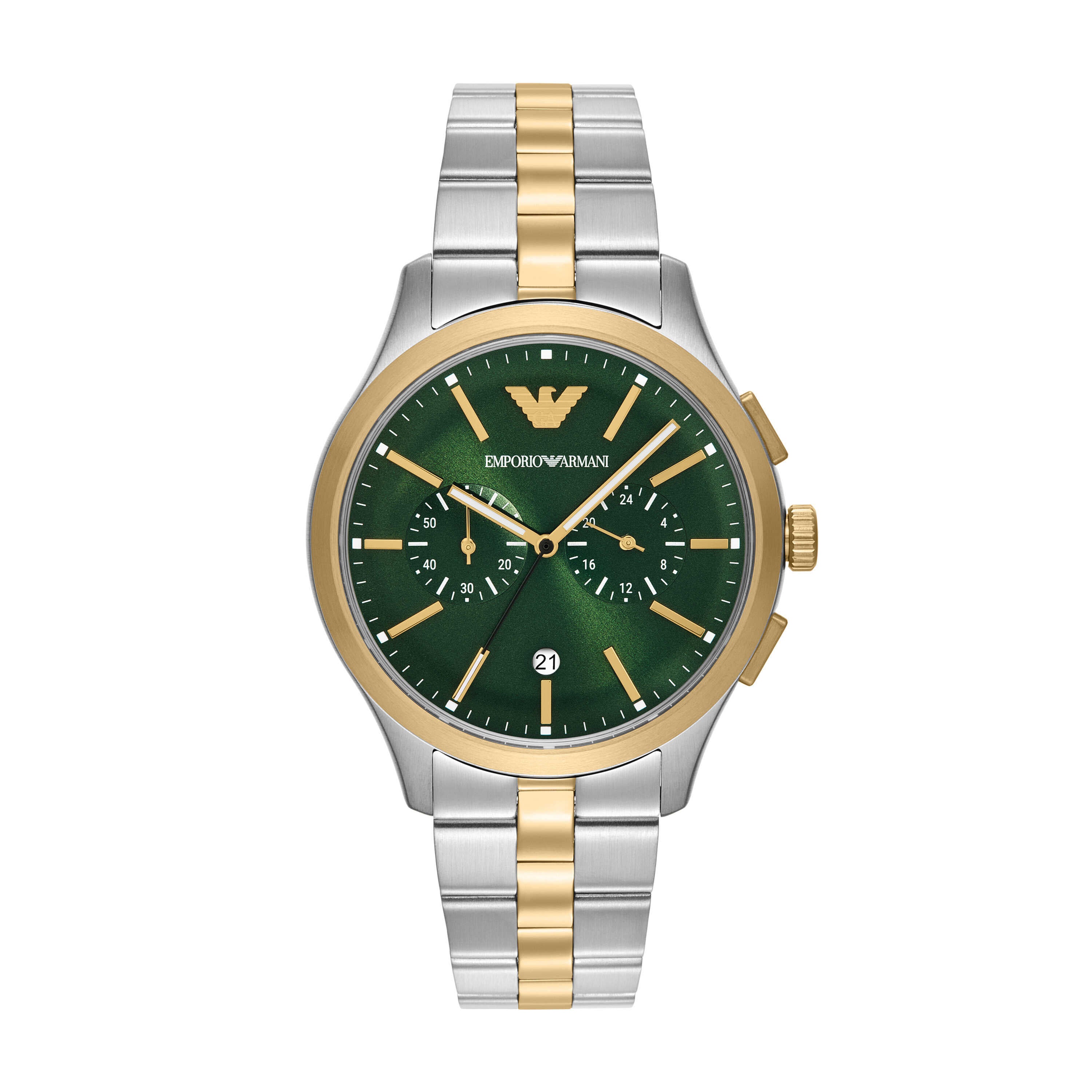 Armani Chronograph Two Tone Stainless Steel Green Dial Watch AR11692