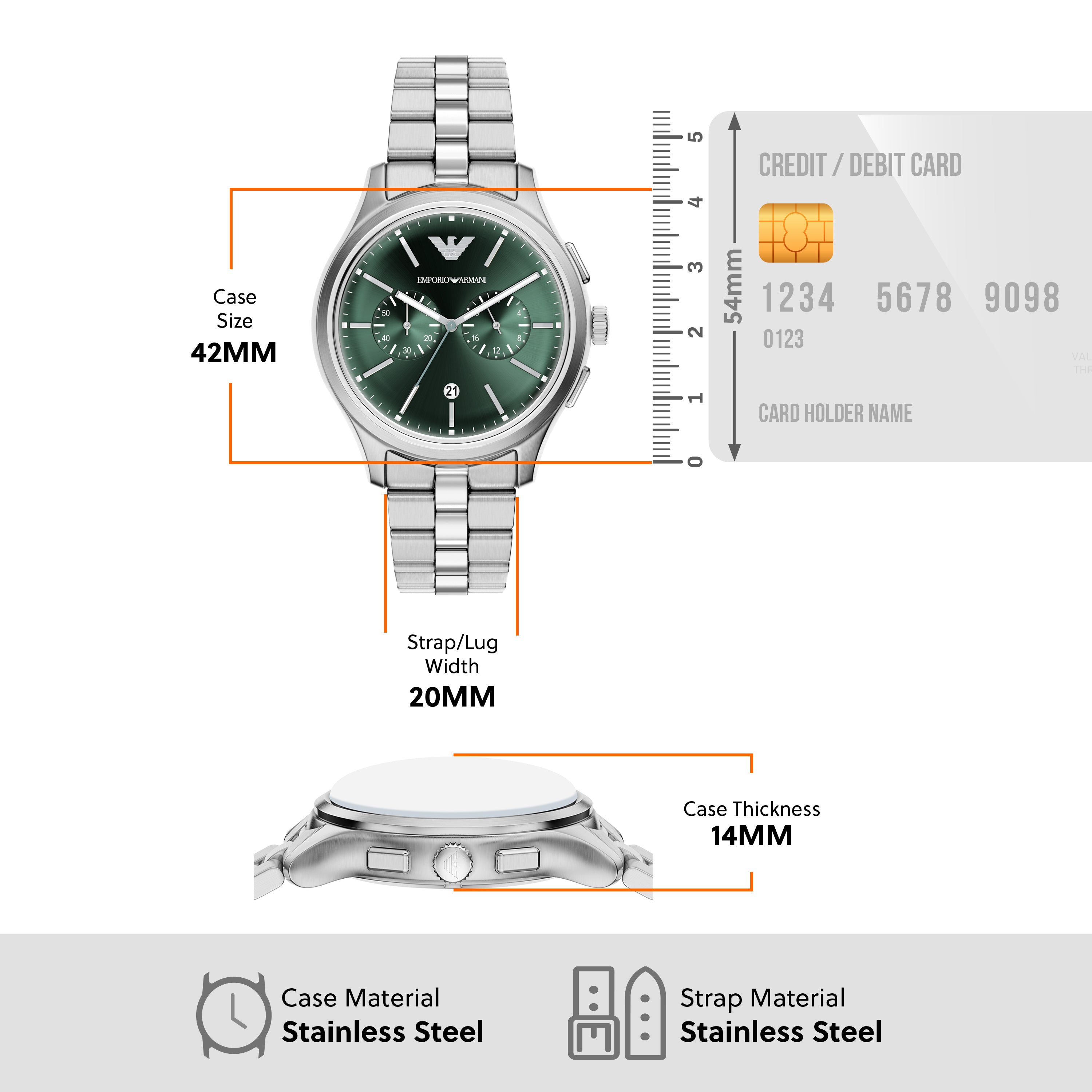 Emporio Armani Green Dial Stainless Steel Watch AR11746