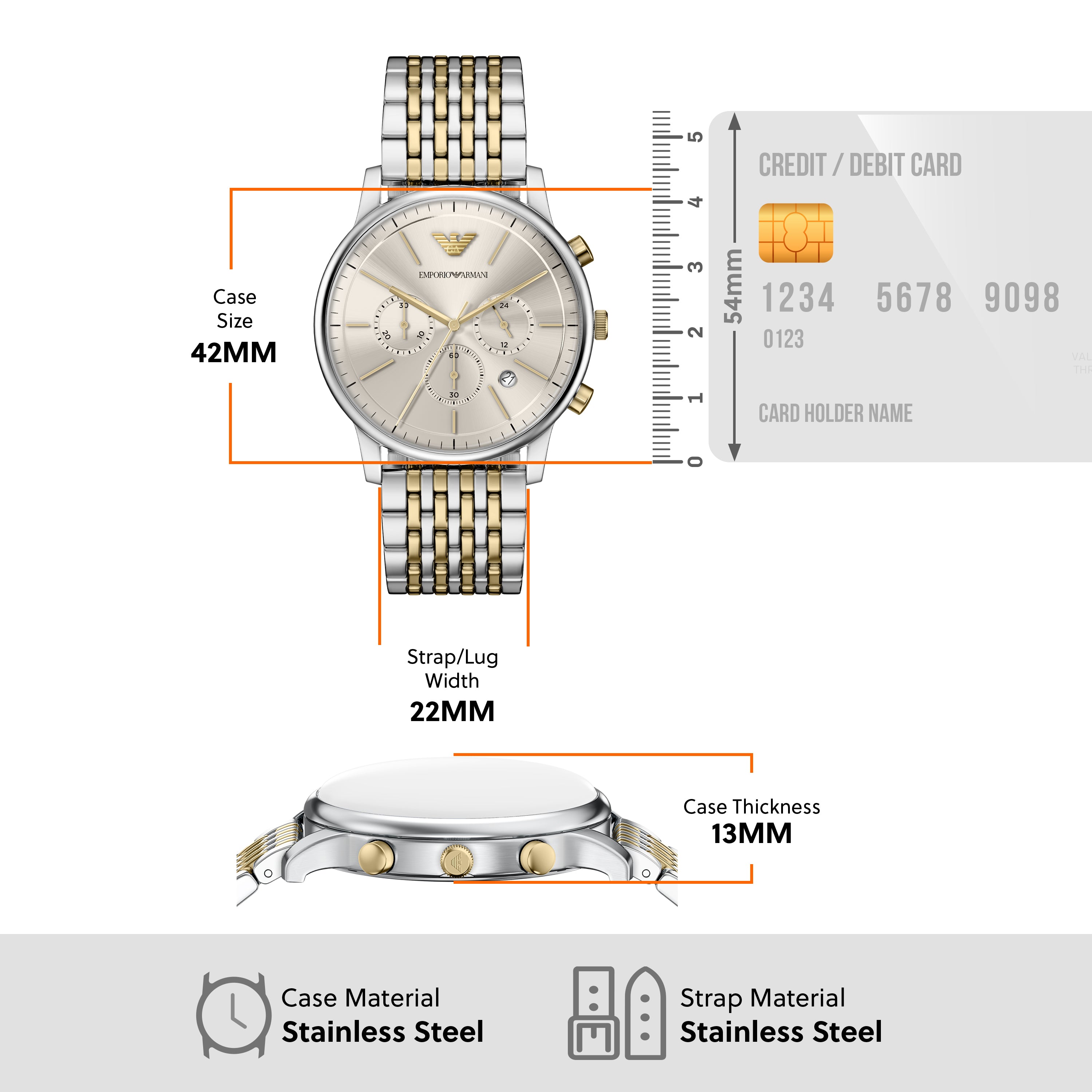 Emporio Armani Gray Dial Two Tone Stainless Steel Watch AR11773