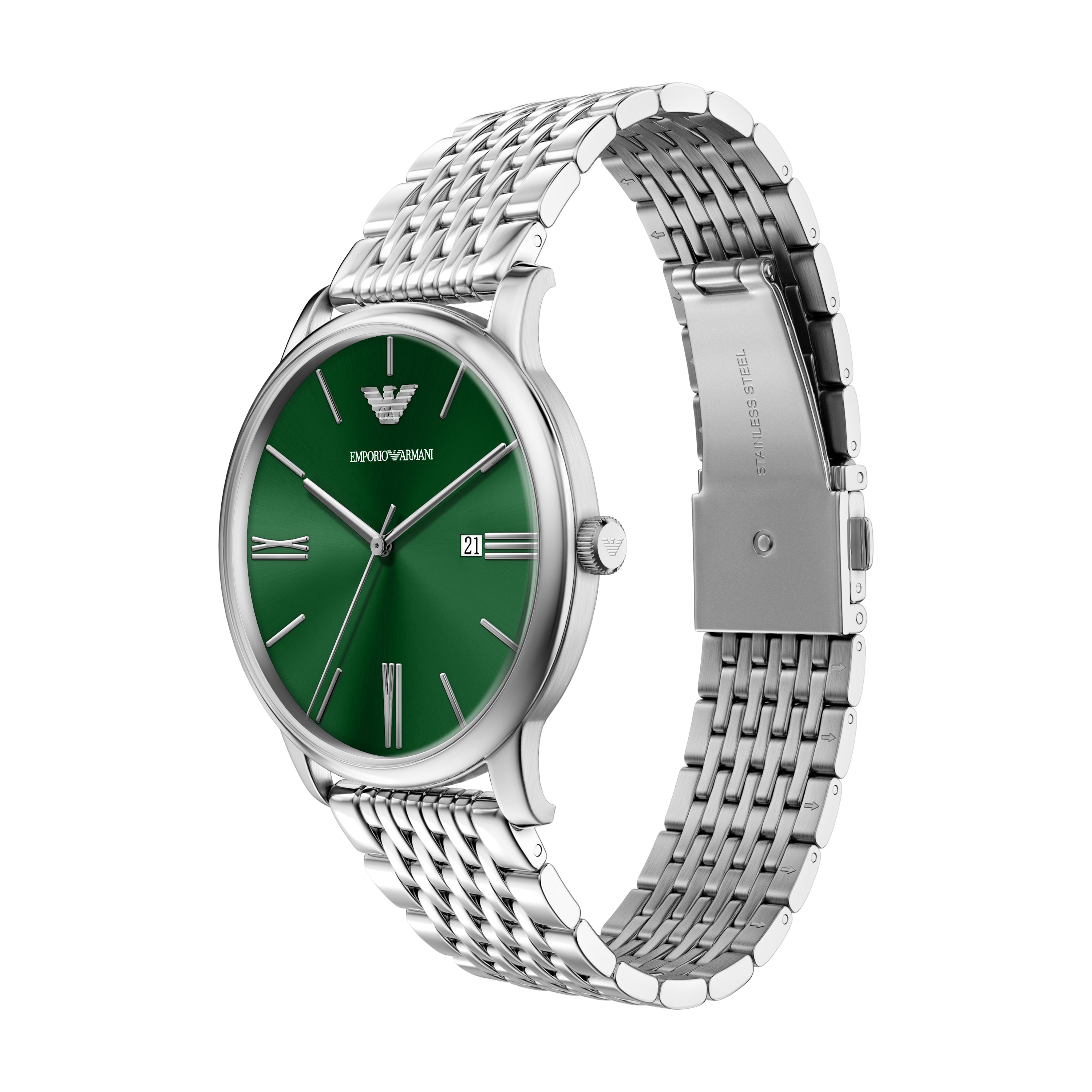 Emporio Armani Green Dial Stainless Steel Watch AR80087SET