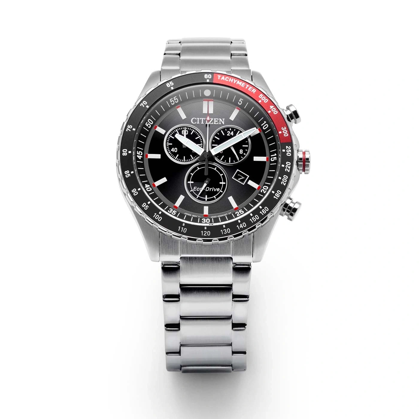 Citizen Chrono Sporty AT2566-88E men's watch black dial silver stainless steel bracelet case back