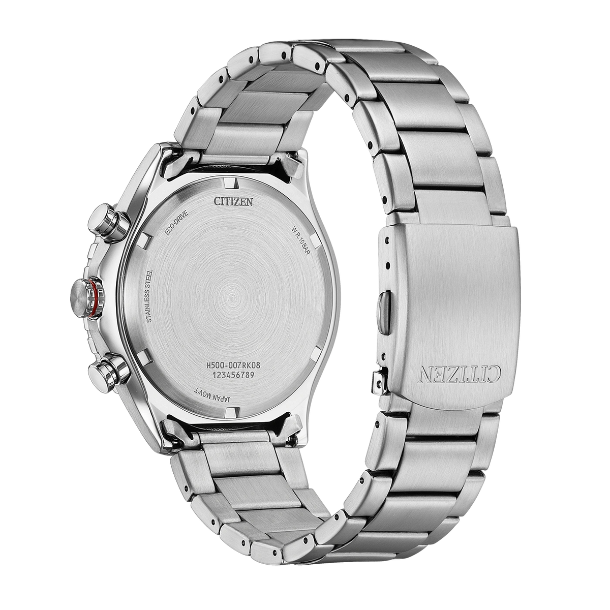 Citizen Chrono Sporty AT2566-88E men's watch black dial silver stainless steel bracelet side profile