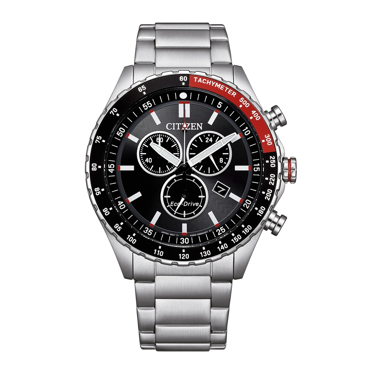 Citizen Chrono Sporty AT2566-88E men's watch black dial silver stainless steel bracelet front view