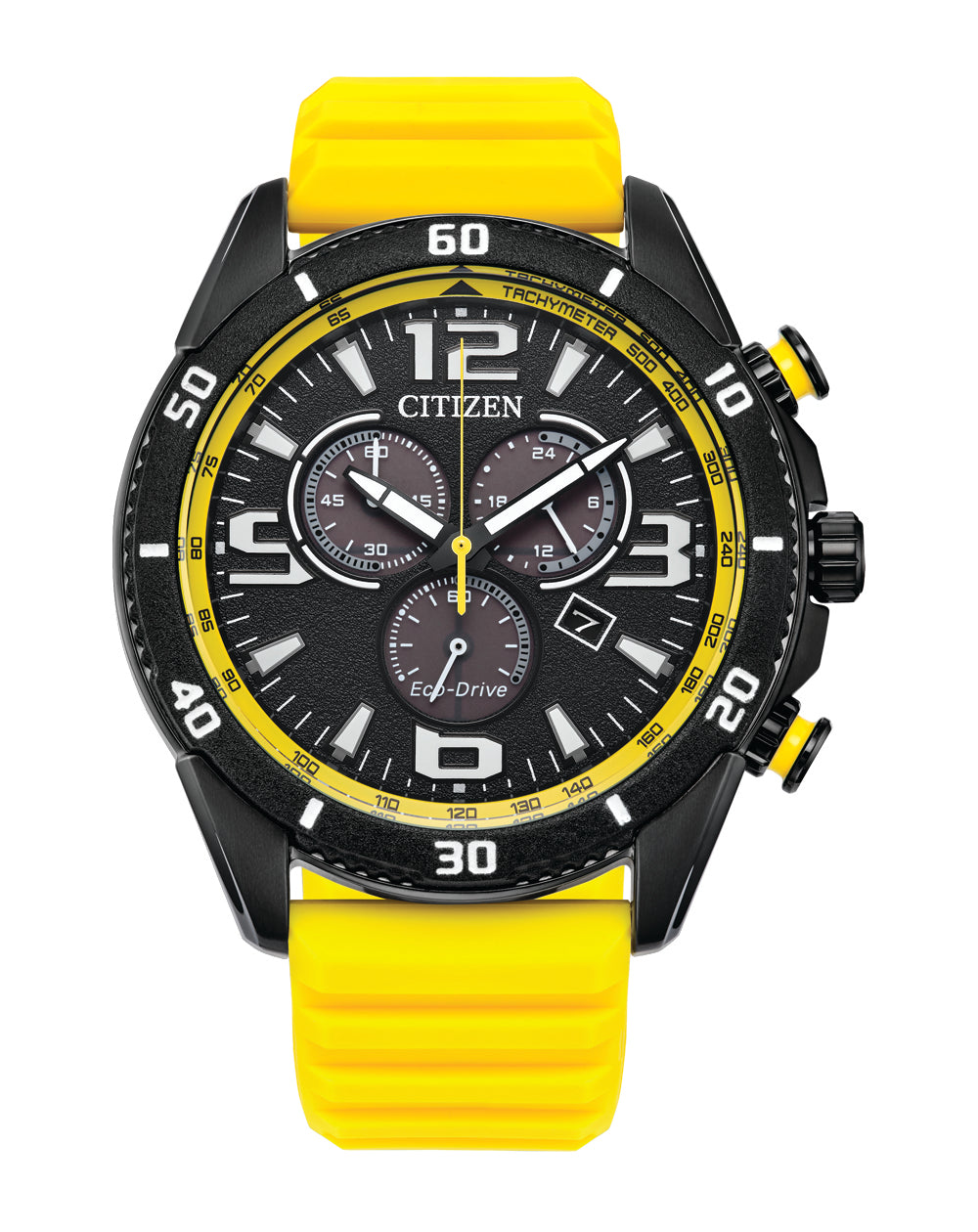 Citizen Eco-Drive Black Dial Yellow Rubber Watch AT2585-08E