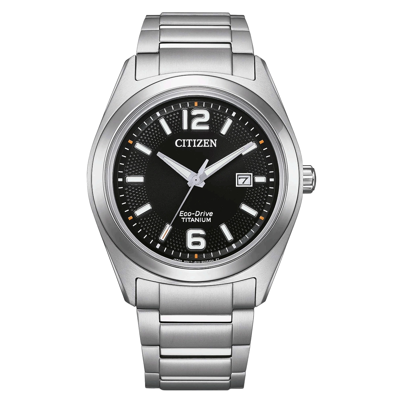 Citizen Super Titanium AW1641-81E men's watch black dial silver titanium bracelet front view