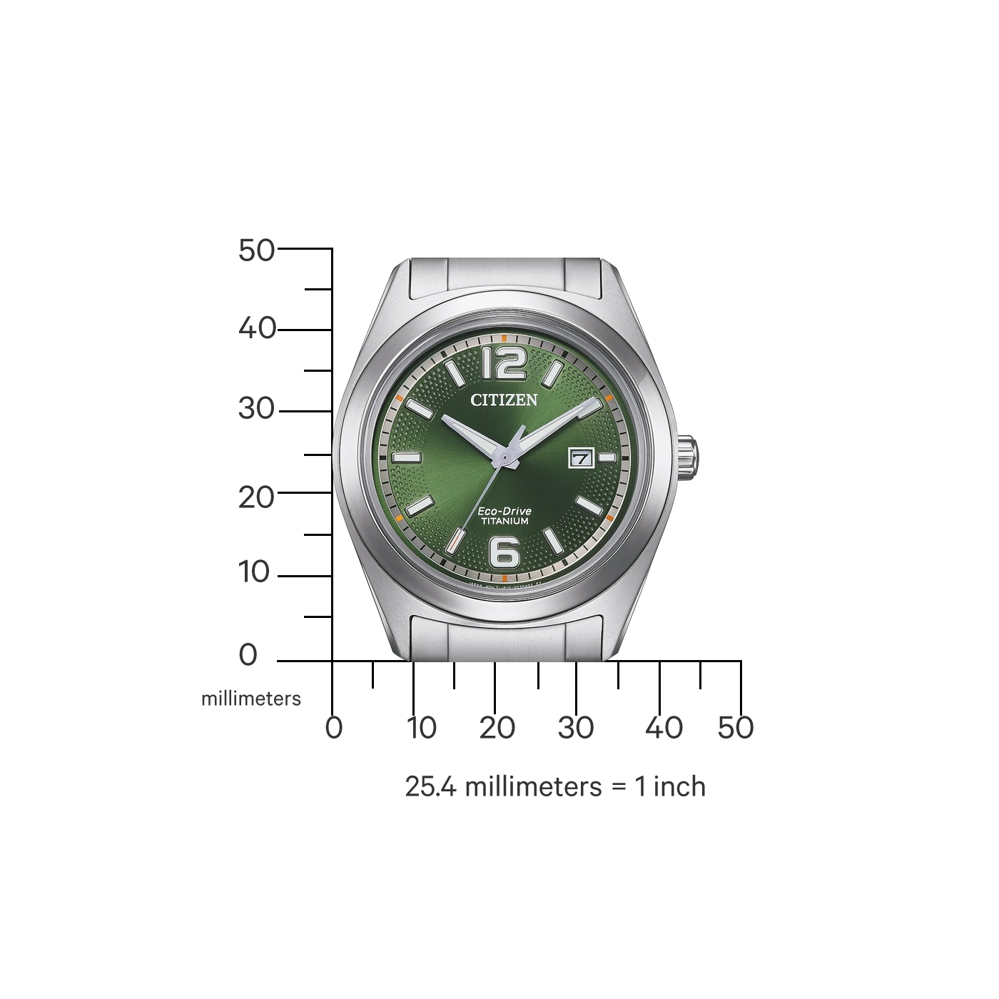 Citizen Super Titanium AW1641-81X men's watch green dial silver titanium bracelet case back