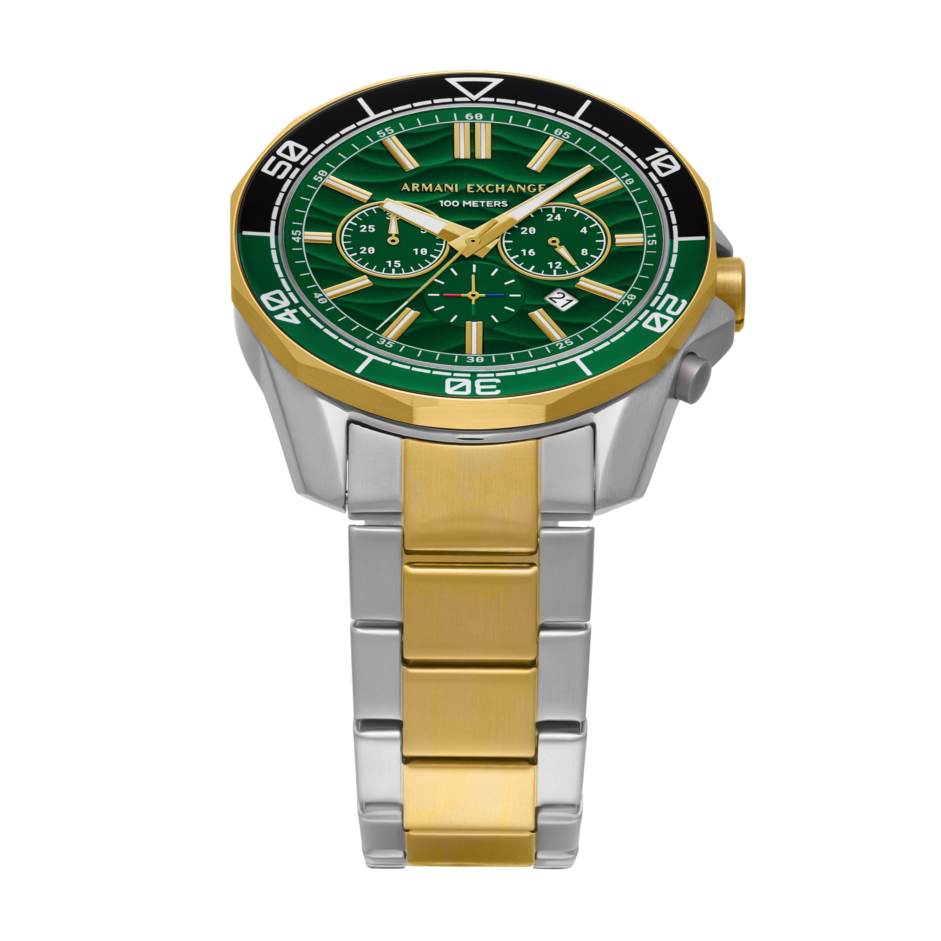 Armani Exchange Chronograph Green Dial Two-Tone Stainless Steel Watch AX1966
