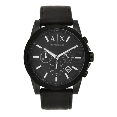 Armani Exchange 计时码表黑色皮革表带男式手表 AX2098