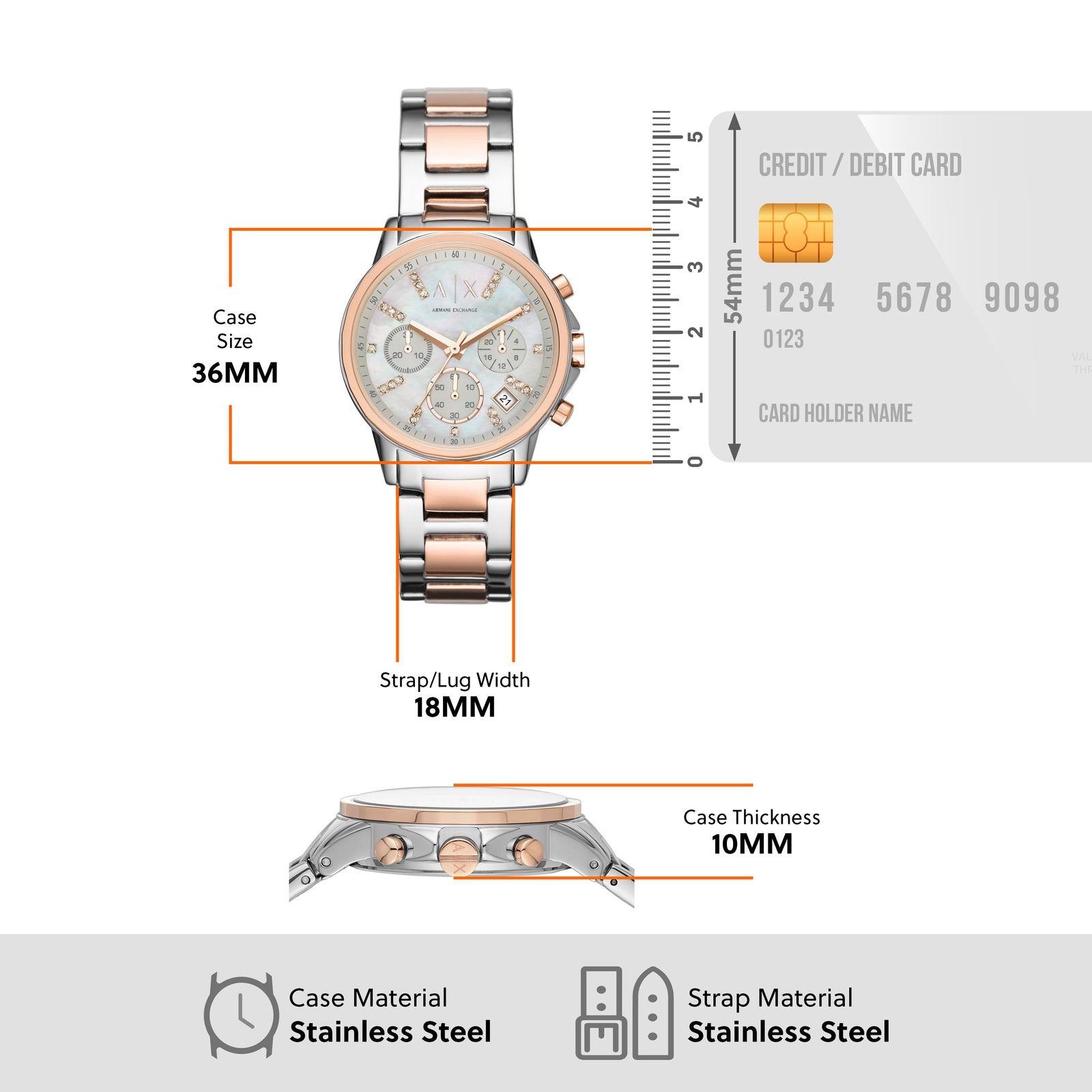 Armani AX4331 Two Tone Silver Dial Chronograph Watch Watch Direct