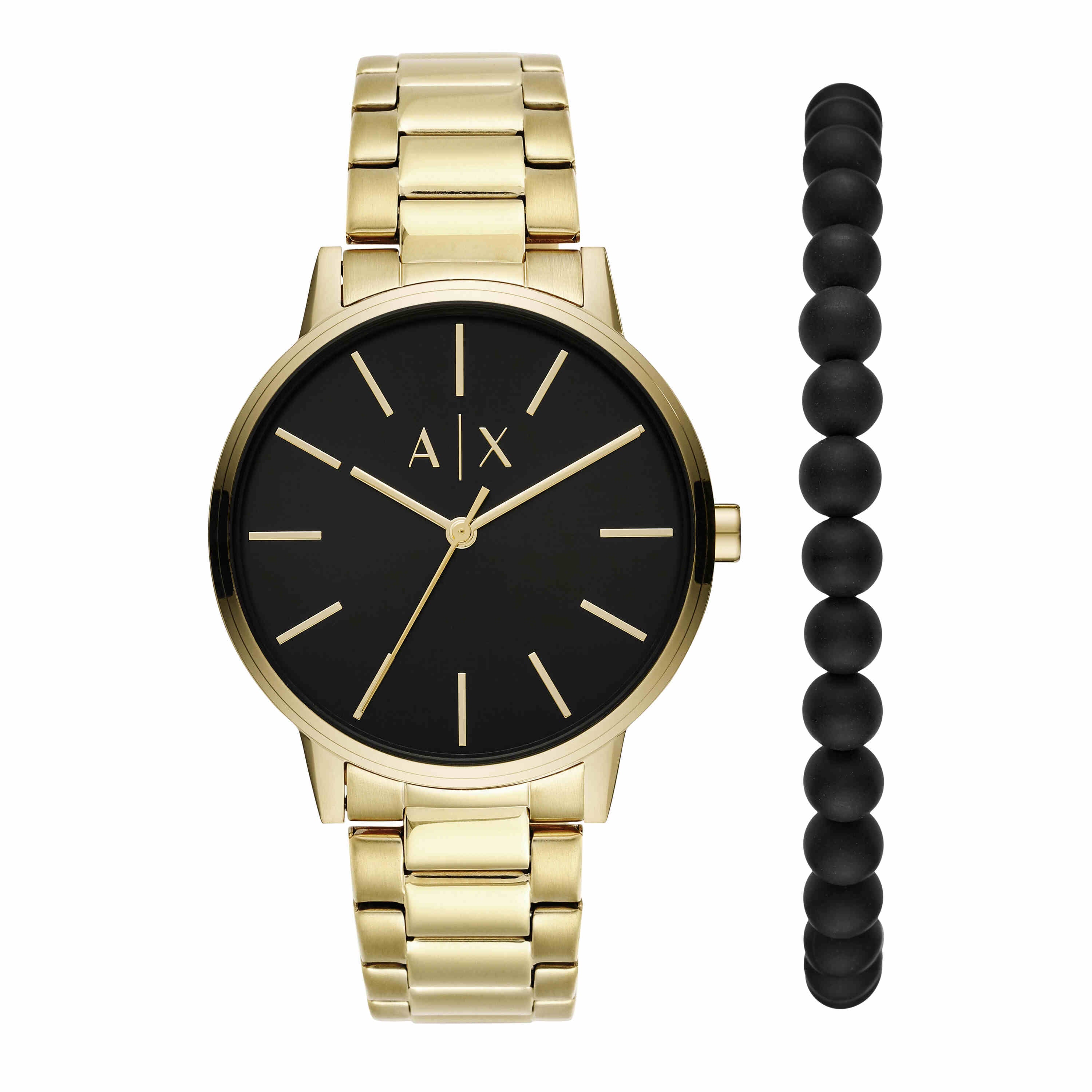 Armani Exchange Gold Tone Stainless Steel Watch and Bracelet Gift Set AX7119