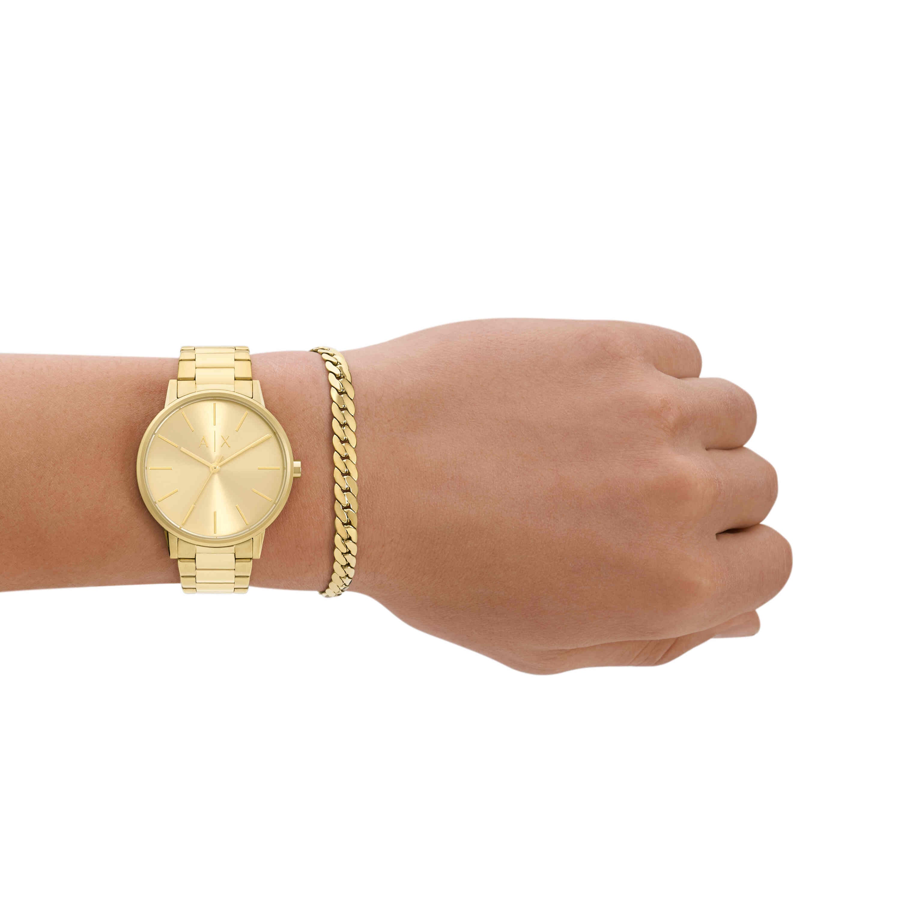 Armani Exchange Gold Tone Stainless Steel Watch and Gold Stainless Steel Bracelet Set AX7144SET