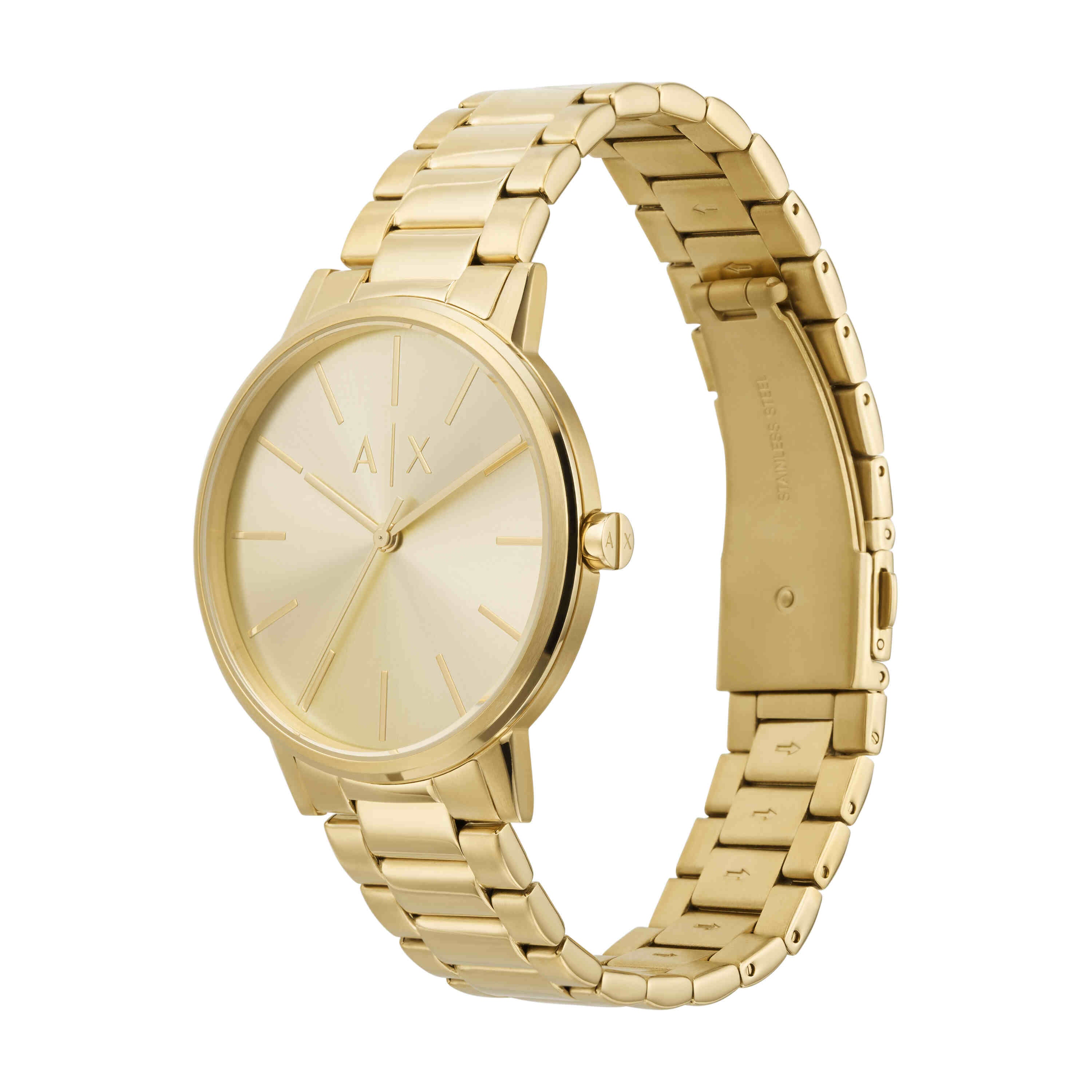Armani Exchange Gold Tone Stainless Steel Watch and Gold Stainless Steel Bracelet Set AX7144SET