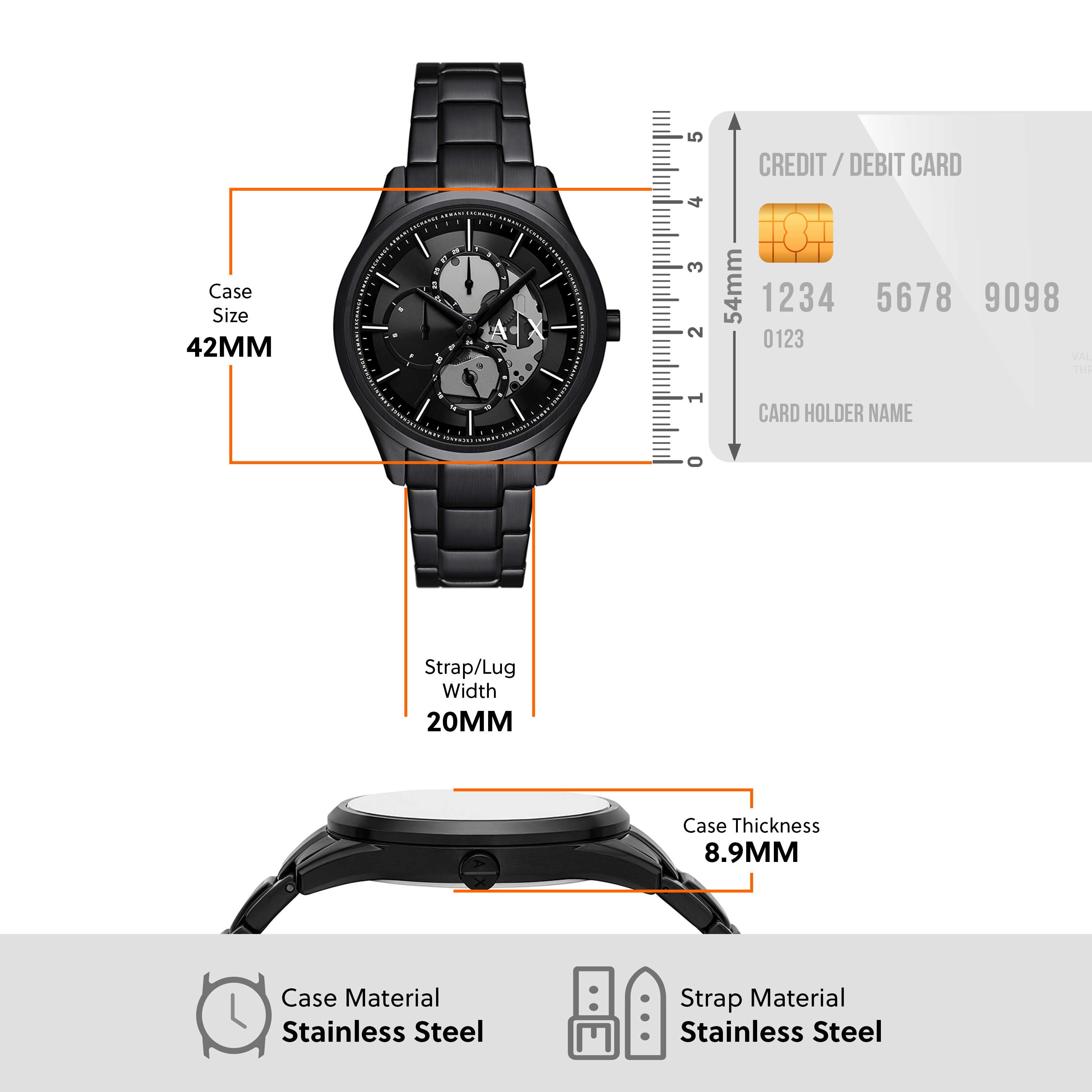 Armani Exchange Multifunction Black Stainless Steel Watch and Necklace Set AX7160SET