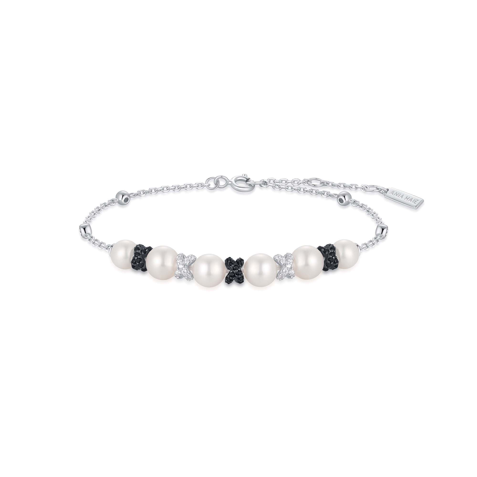 Ania Haie Two Tone Pearl Bracelet Elegant Braided Sparkling Design