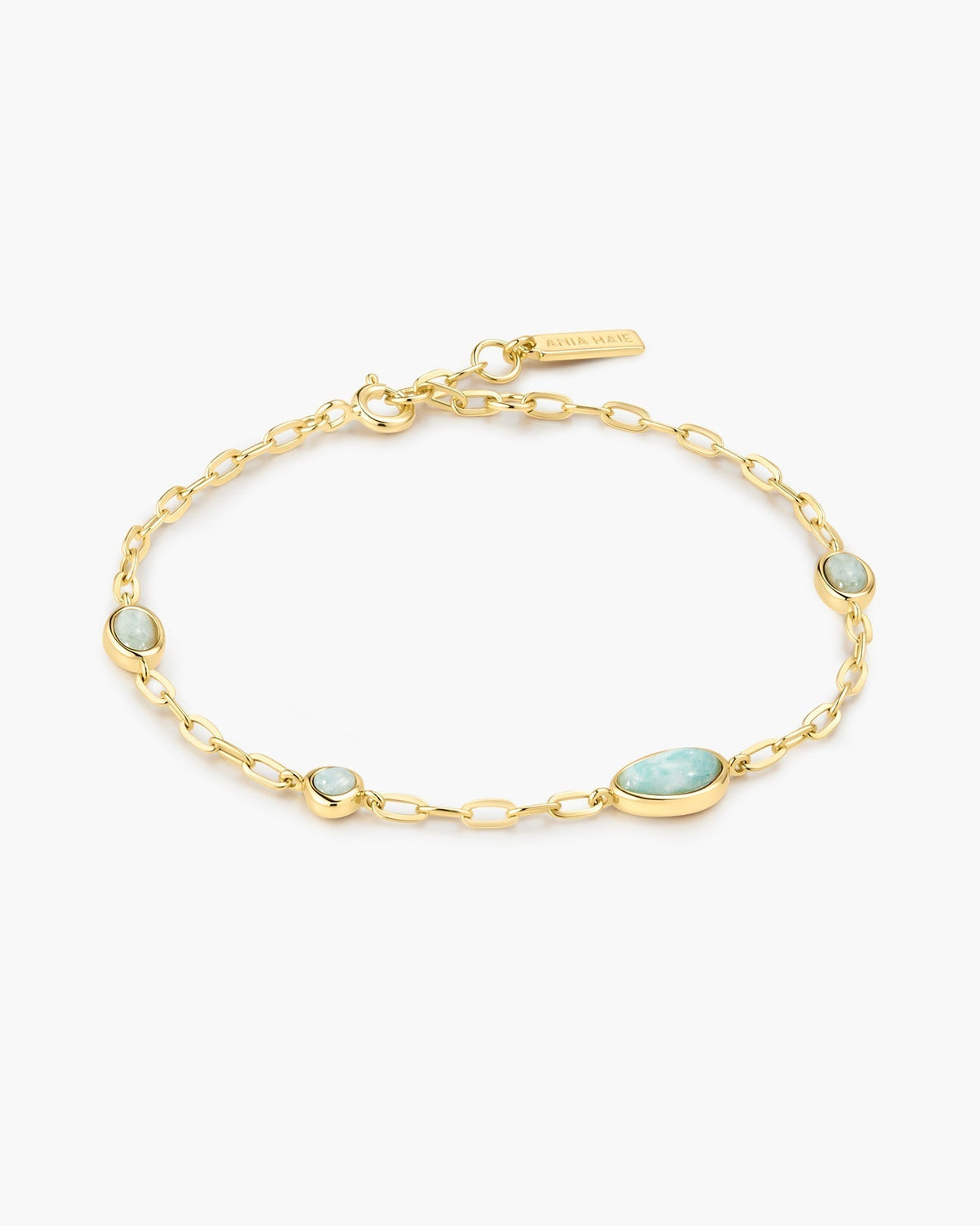 Ania Haie Gold Bezel Amazonite Organic Dome Pebble Station Bracelet B076-09G-AE B076-09G-AE front packshot