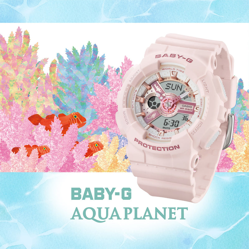 Baby-G Aqua Planet 合作款 2024 粉色树脂表带手表 BA110AQ-4A