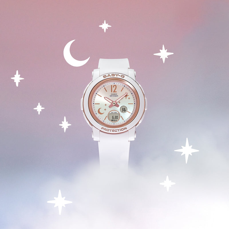 BABY-G DUO Moon and Stars White Resin Band Watch BGA290DS-7A