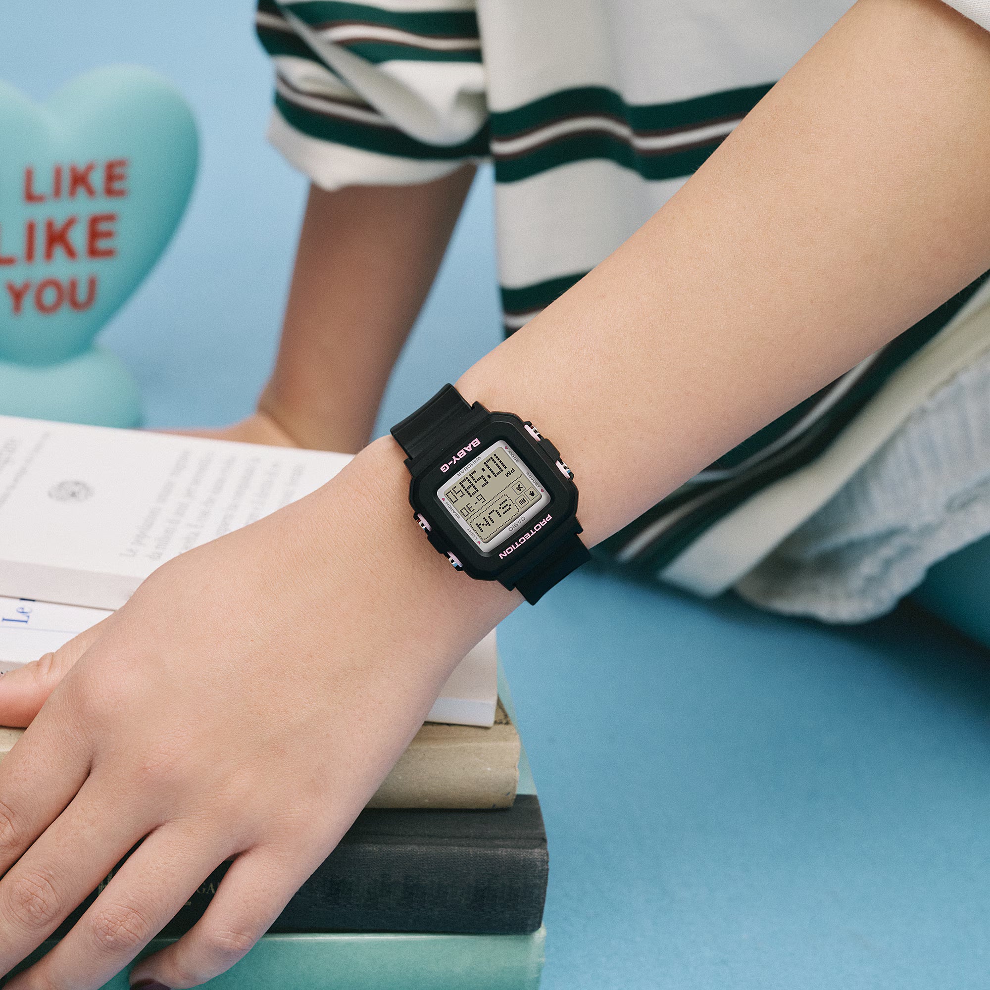 Baby-G Digital White Heart Pop Dial Black Resin Band Watch BGD10KH-1D