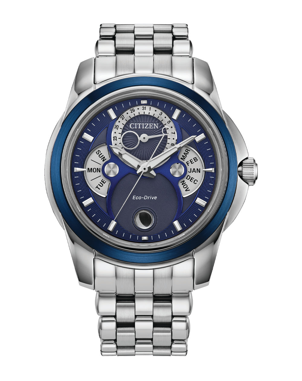 Citizen Calendrier Moonphase Blue Dial Stainless Steel Watch BU0088-51H