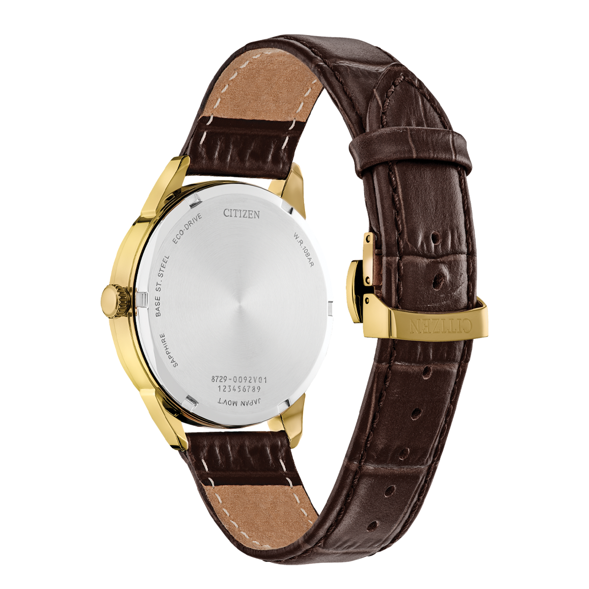 Citizen Classic BU2112-06E men's watch black dial brown leather strap case back