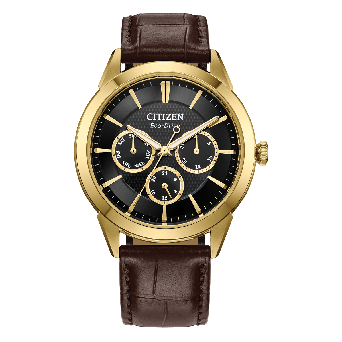 Citizen Classic BU2112-06E men's watch black dial brown leather strap front view