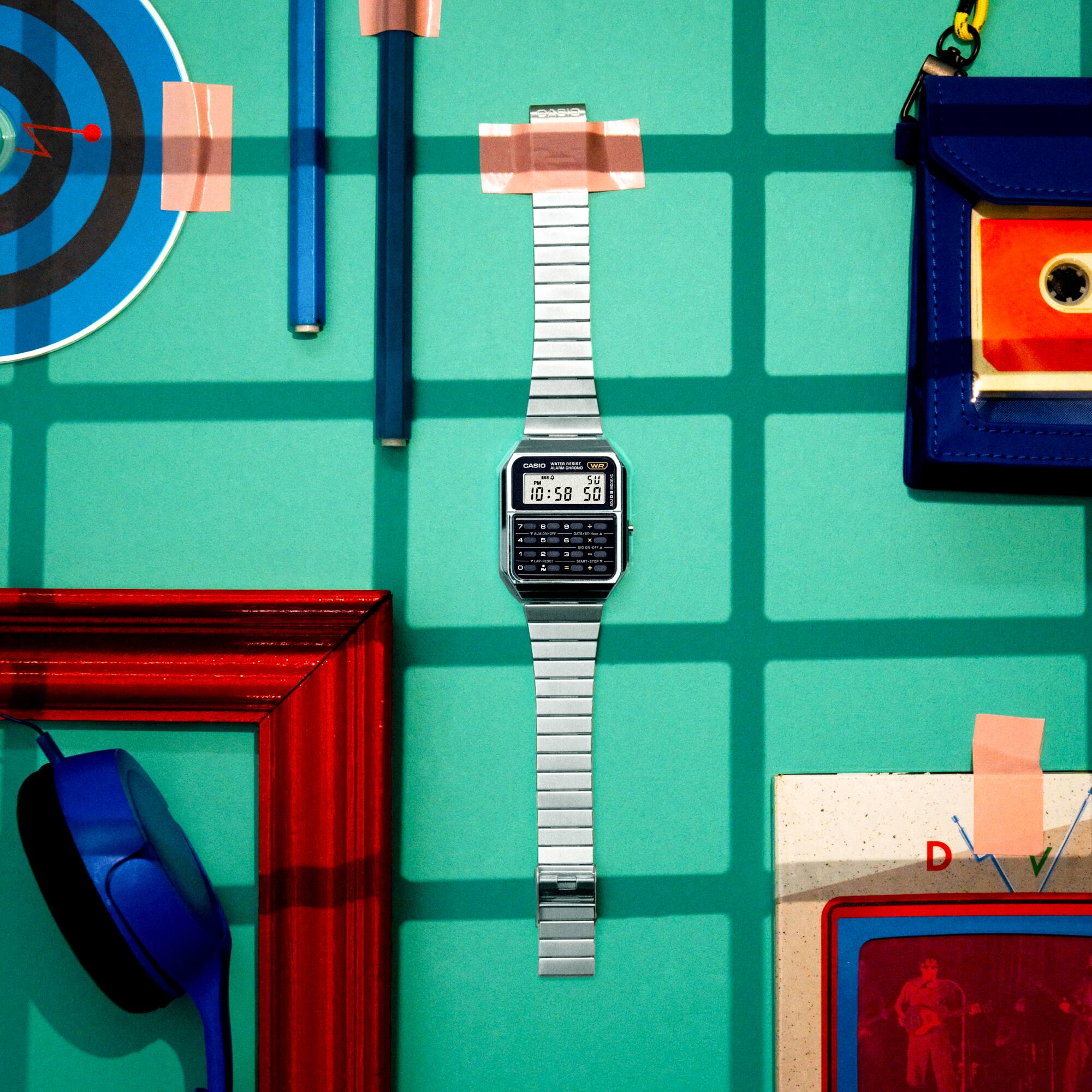 Casio Vintage Calculator Black Dial Stainless Steel Band Watch CA500WE-1A