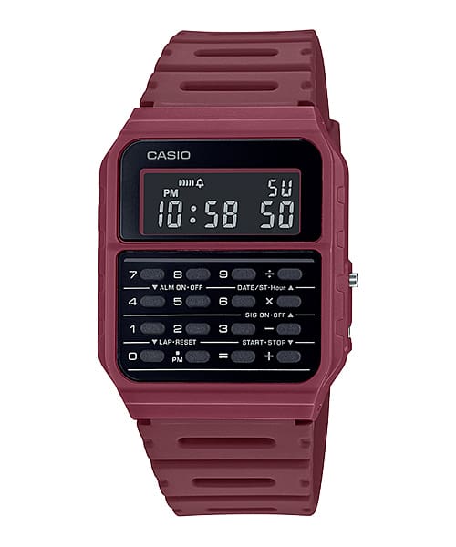 Casio Calculator Data Bank Red Resin Band Watch CA53WF-4B