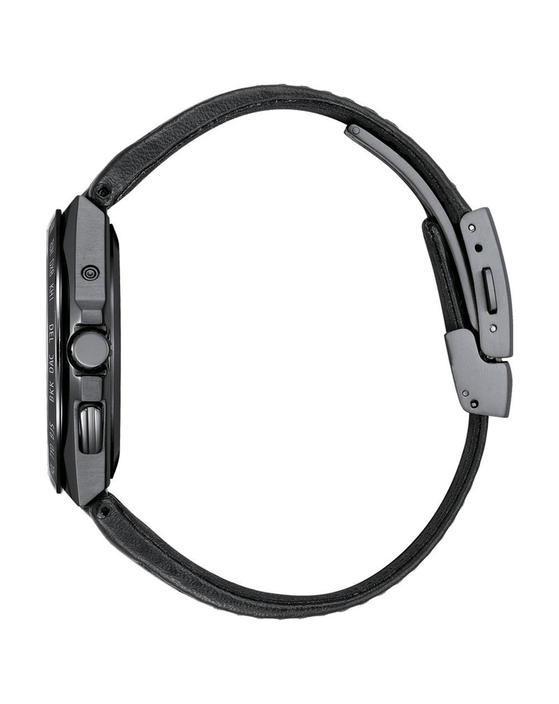 西铁城 Attesa 电波控制光动能黑色皮革表带手表 CB0215-18L