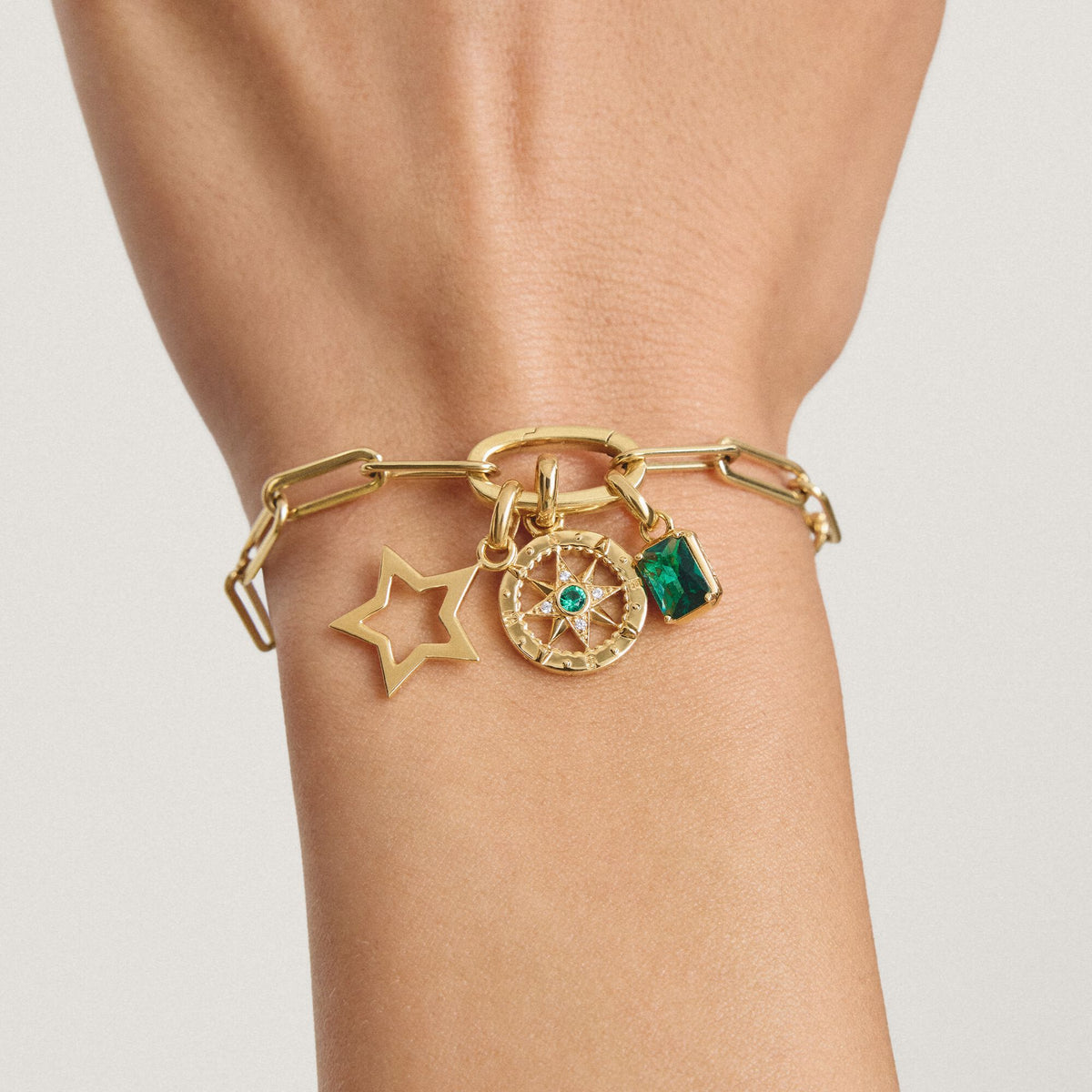 Thomas Sabo Gold-Plated Compass Charm with Green Nano Crystal CCC1261MY CCC1261MY view 4