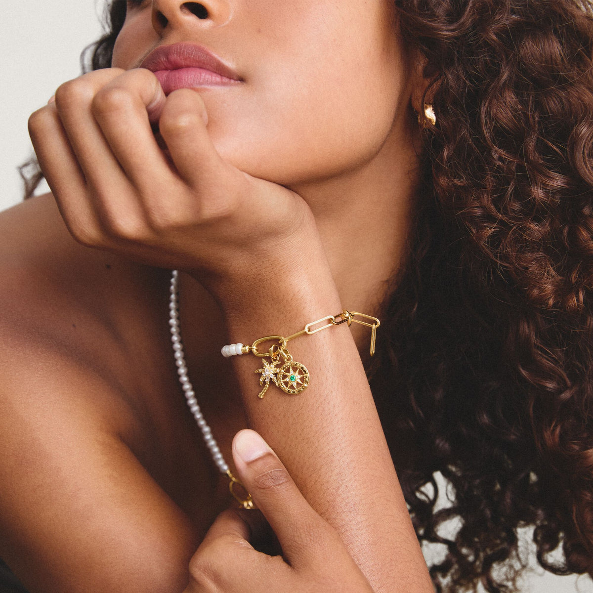 Thomas Sabo Gold-Plated Compass Charm with Green Nano Crystal CCC1261MY CCC1261MY view 5
