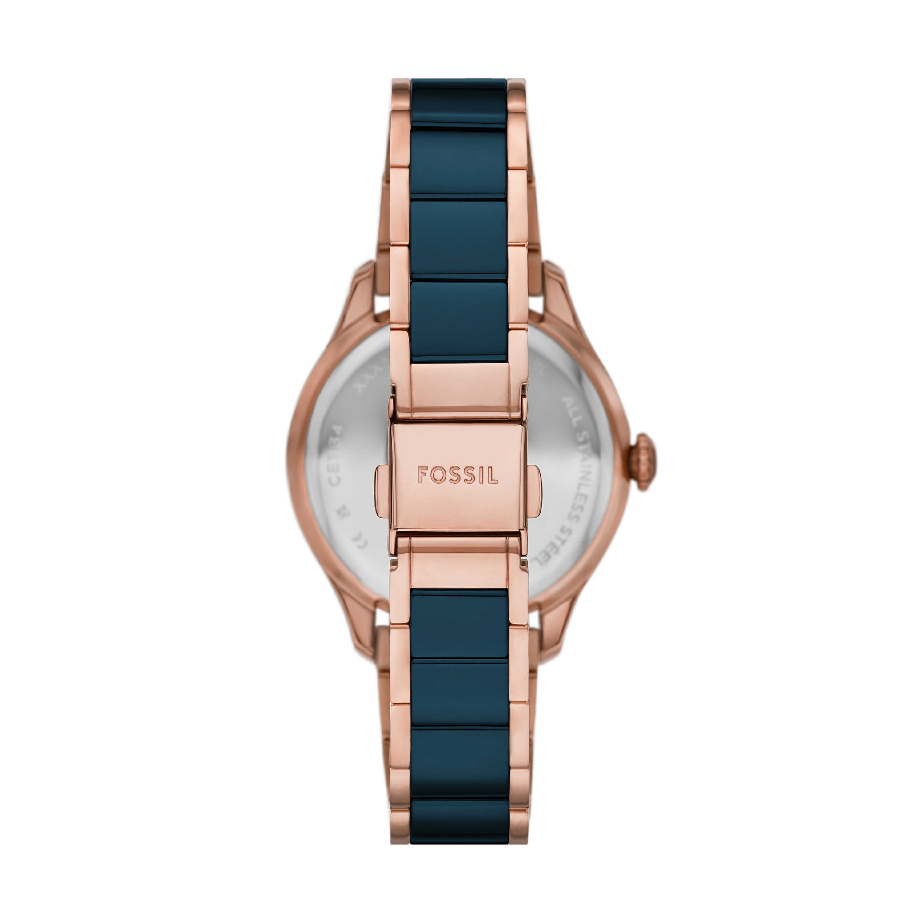 Fossil Gilmore Rose Gold Tone and Navy Ceramic Watch CE1134