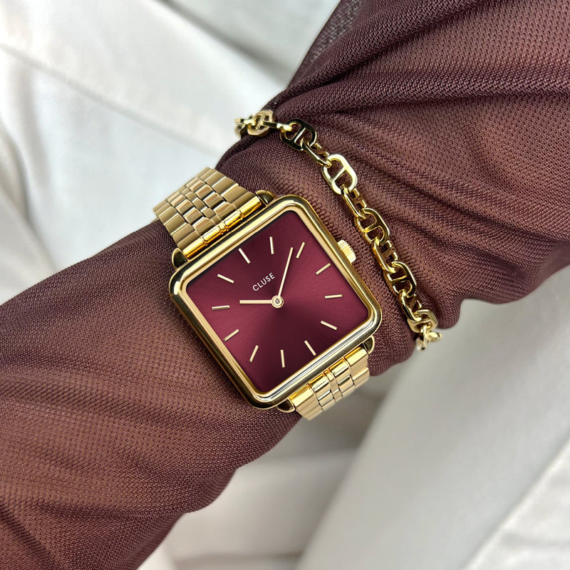 CLUSE La Tetragone Gold Dark Cherry Link Watch CW10312