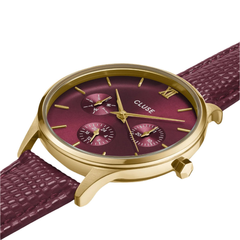 CLUSE Minuit 多功能深樱桃蜥蜴金腕表 CW10706