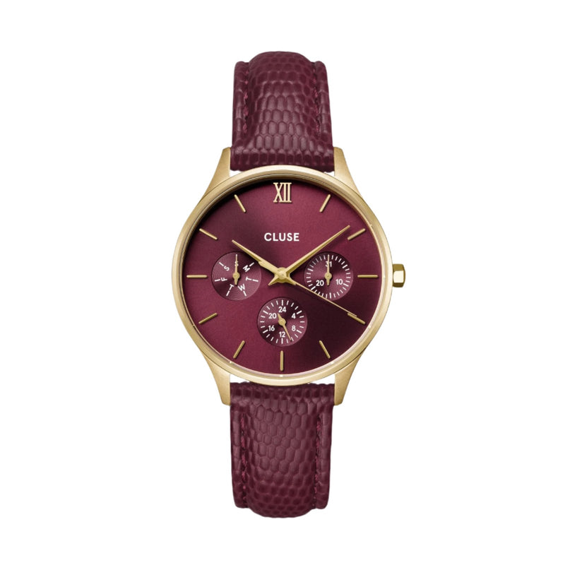 CLUSE Minuit 多功能深樱桃蜥蜴金腕表 CW10706