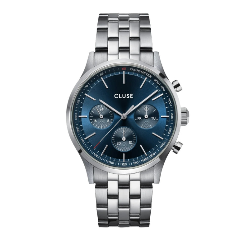 CLUSE Antheor 多功能蓝色表盘银色不锈钢链式手表 CW21003
