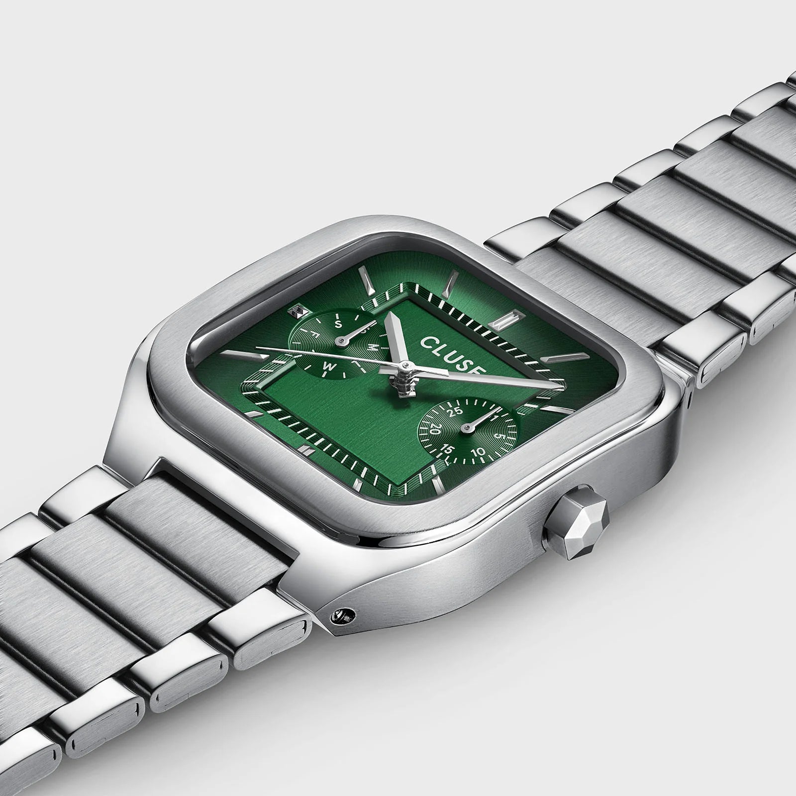 CLUSE Quadrus Multifunction Stainless Steel Green Dial Silver Men's Watch CW26202