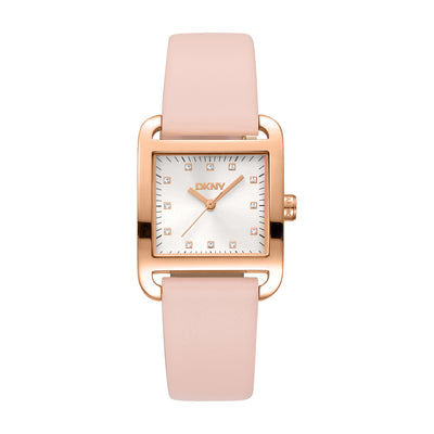 DKNY City Midi Silver Dial Pink Leather Strap Watch DK1L004L0035