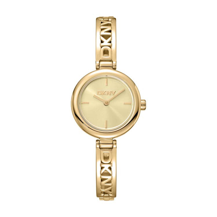 DKNY Logo Gold Stainless Steel 26mm Watch Champagne Dial Women